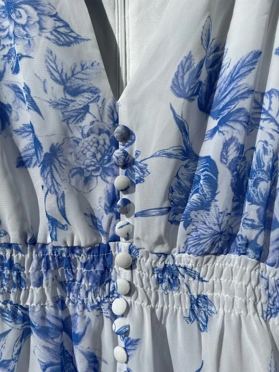 Taylor Blue and White Floral V-Neck Dress - Picture 8 of 12